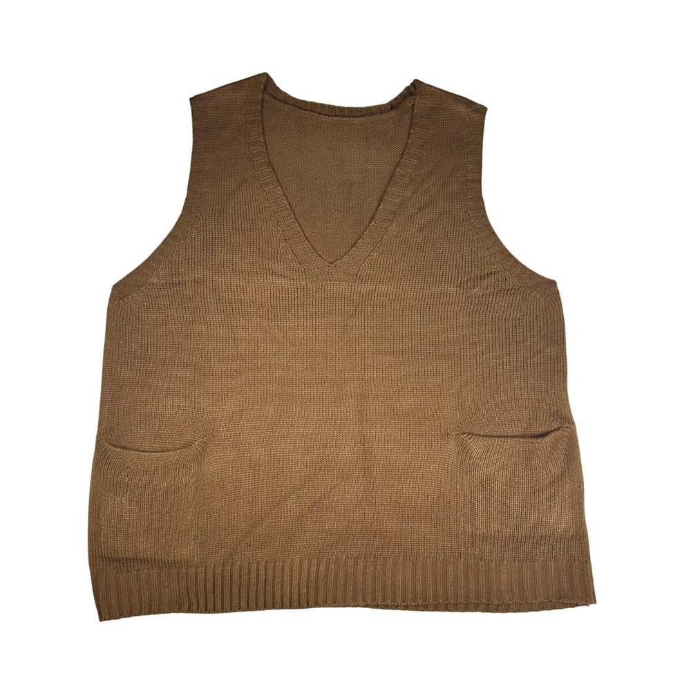 Unbranded Brown V-Neck Knit Sweater Vest with‎ Pockets Size L Mens Sleeveless